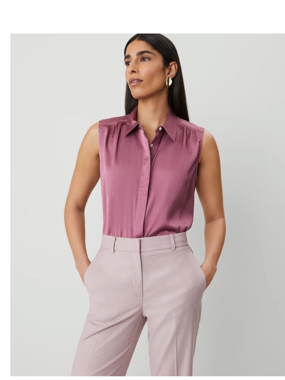 Ann Taylor Silk-Look Sleeveless V-Neck Blouse - Mauve NWOT
